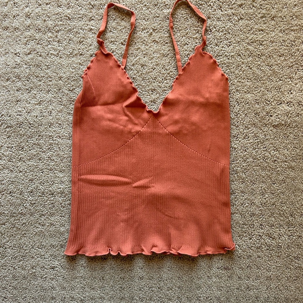 Free People Orange Ruffled Sleeveless Camisole